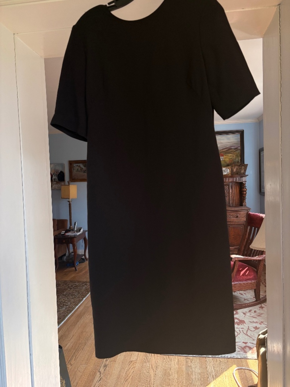 Giorgio Armani Shortsleeved Black Sheath Luxury Designer Haute Couture Dress--SM